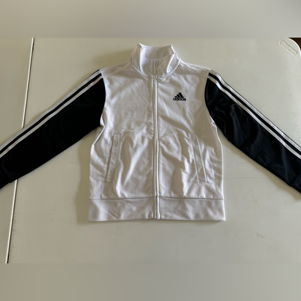 Adidas White and Black Zip-Up Jacket
